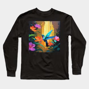 Cute Humming Bird with flowers Long Sleeve T-Shirt